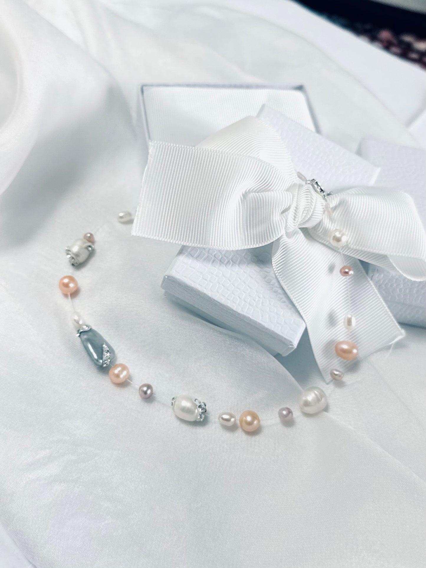 VICTORIA Floating Pearl Necklace Embellished with Swarovski crystals