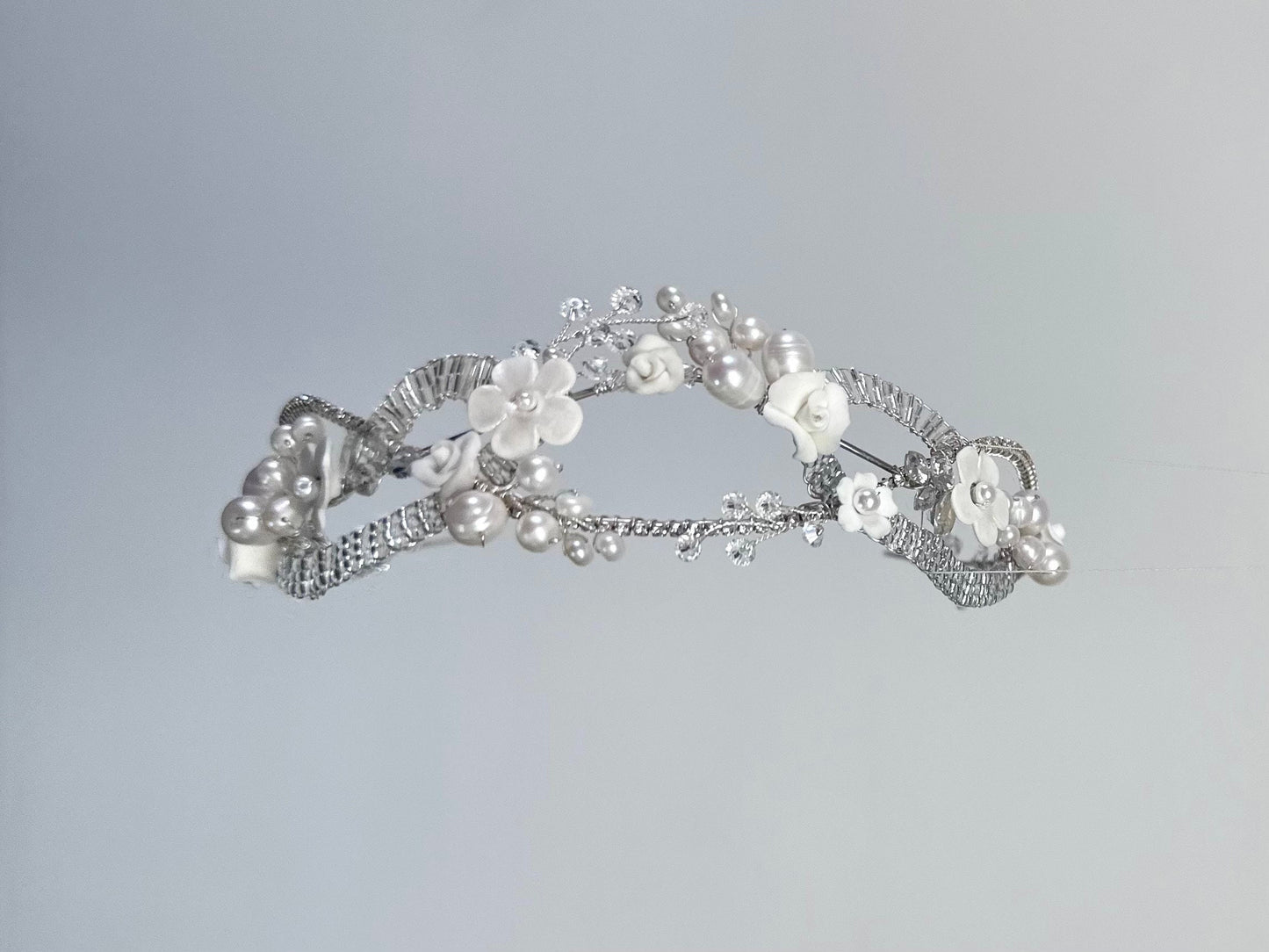 Bride hair headband, tiara, vine with real pearls
