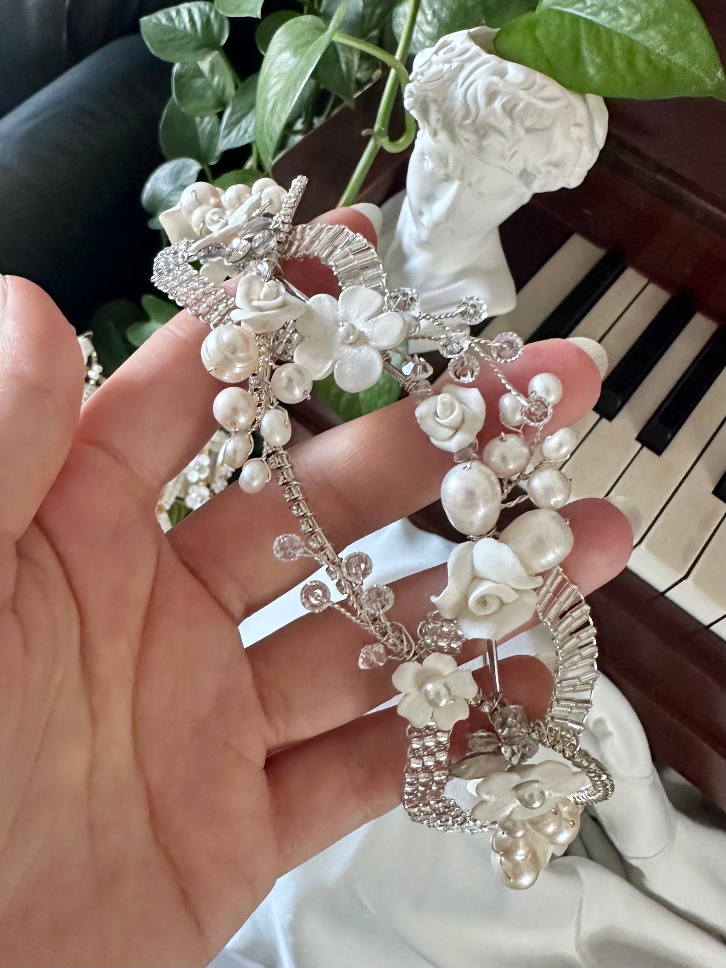 Bride hair headband, tiara, vine with real pearls