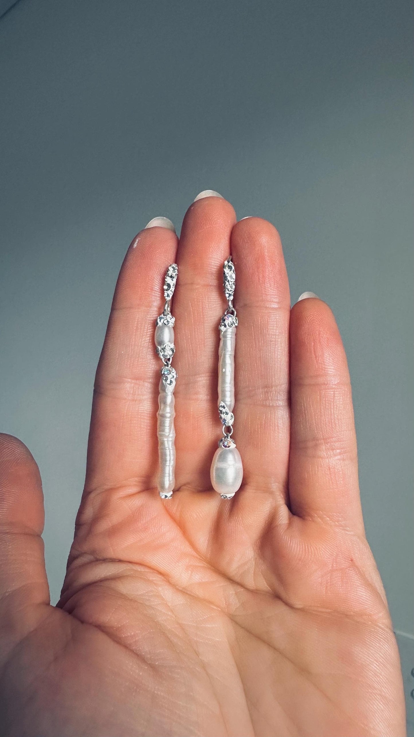 Pearl drop Earrings sterling silver or 14k gold with Swarovski crystals