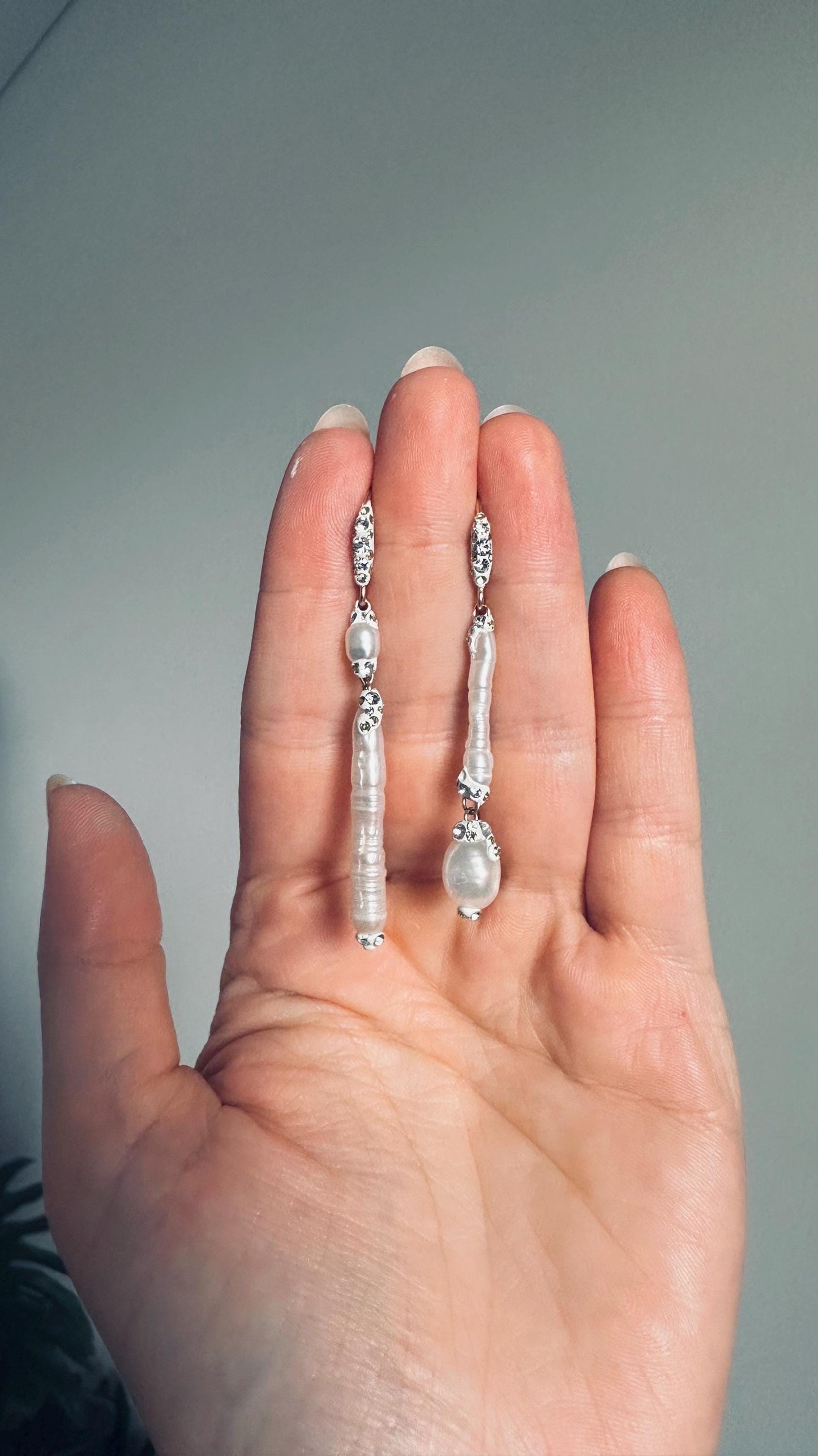 Pearl drop Earrings sterling silver or 14k gold with Swarovski crystals