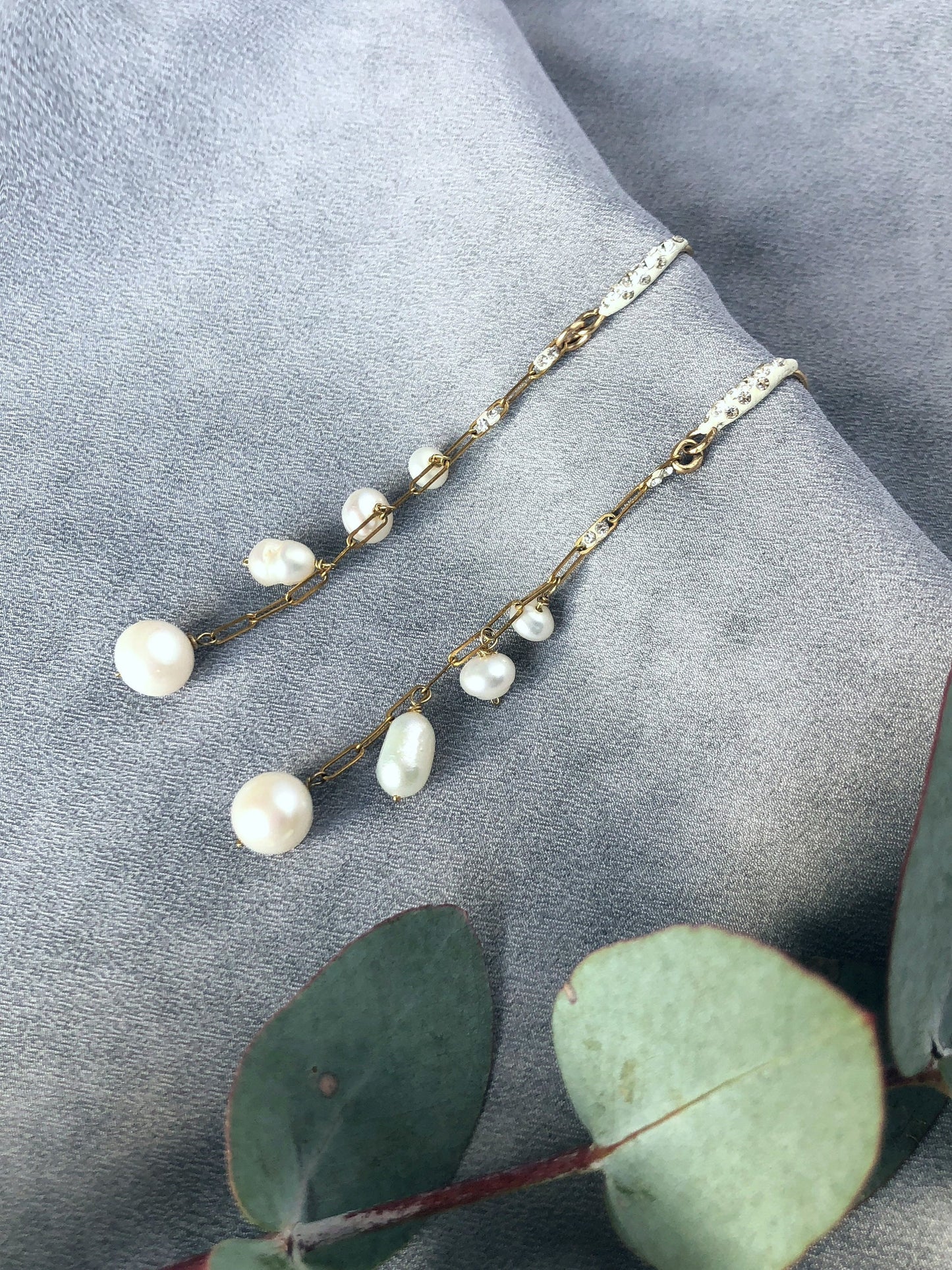 Bridal Earring 14k Gold Long Pearl Drop Dangle | Gold Tassel Drop Earrings | Bridal Wedding Earrings