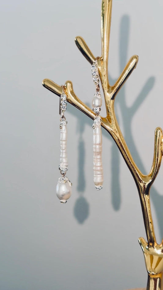 Pearl drop Earrings sterling silver or 14k gold with Swarovski crystals